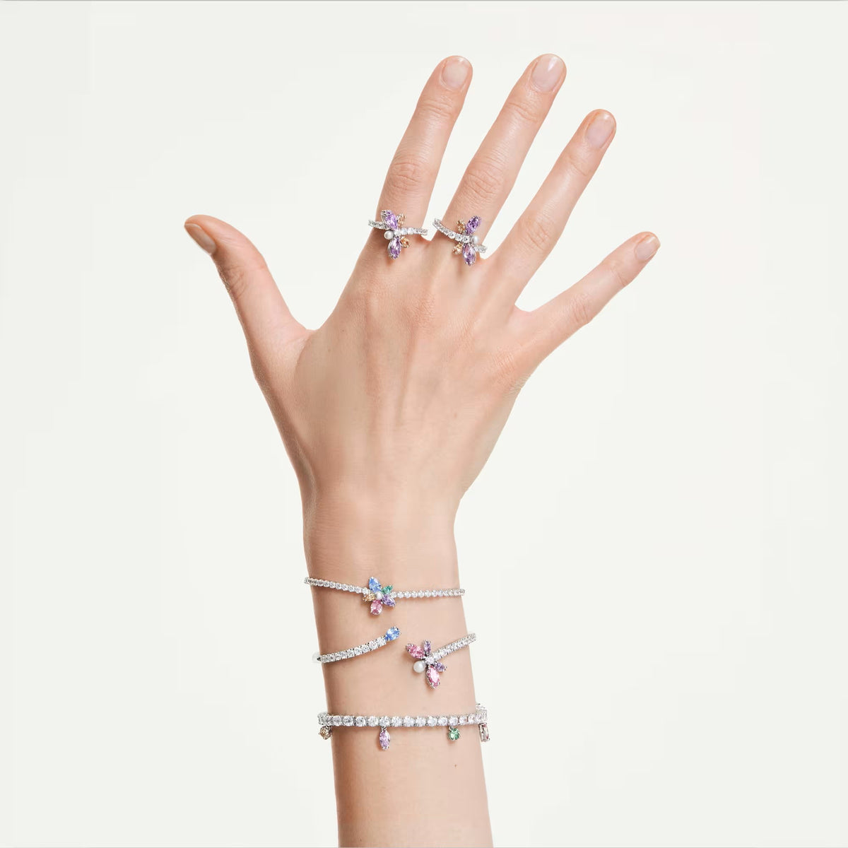 Swarovski Ariana Grande x Mixed cuts, Dragonfly, Multicoloured, Rhodium plated bangle