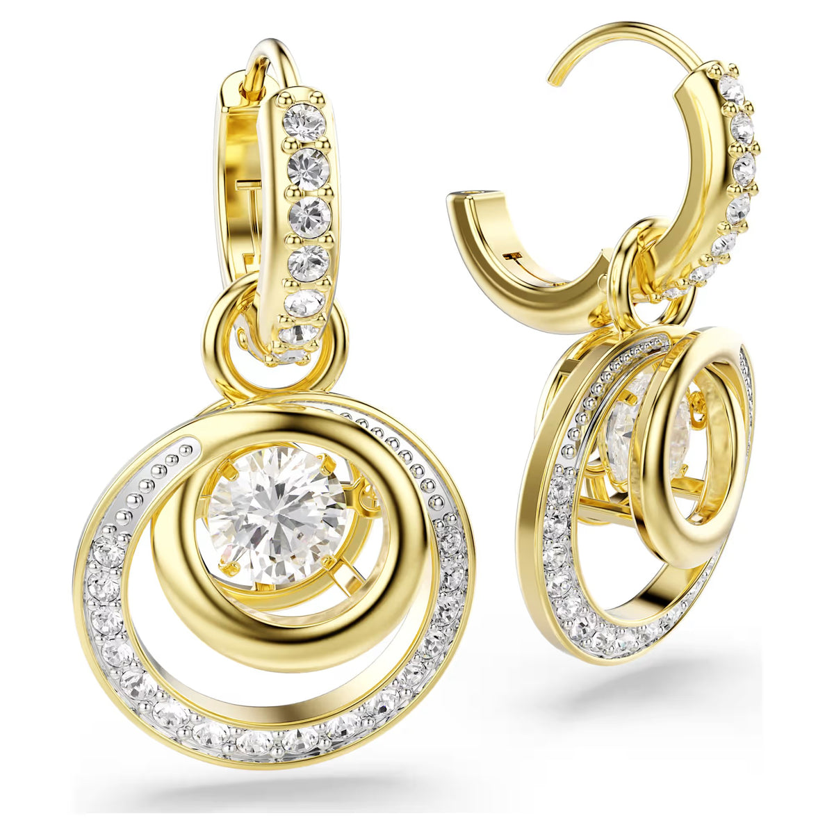 Swarovski Hyperbola drop earrings, Round cut, White, 18k gold finish