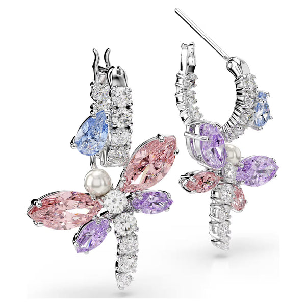 Swarovski Ariana Grande x Mixed cuts, Dragonfly, Multicoloured, Rhodium plated earrings