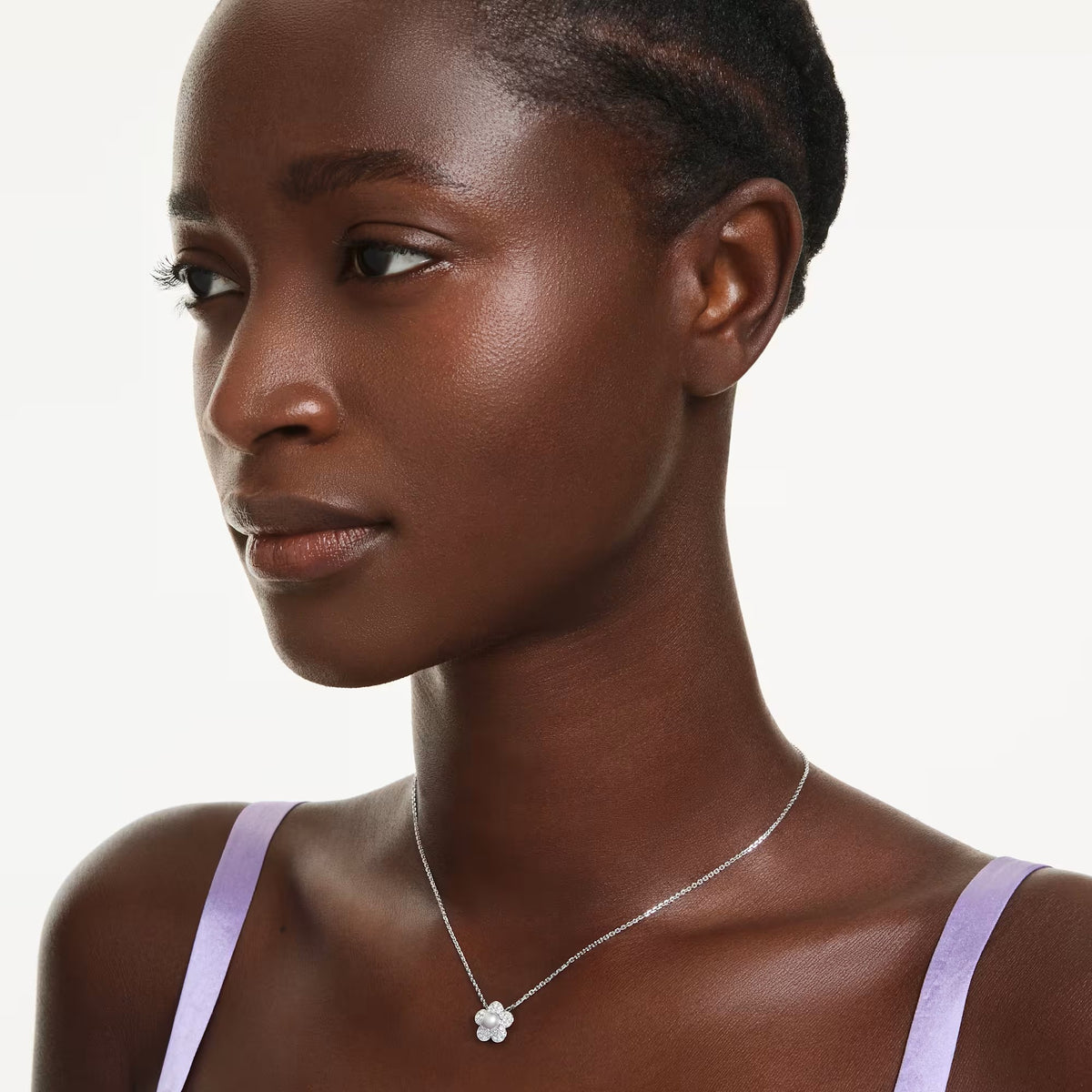Swarovski Ariana Grande x Crystal pearl, Round cut, Flower, White, Rhodium plated pendant