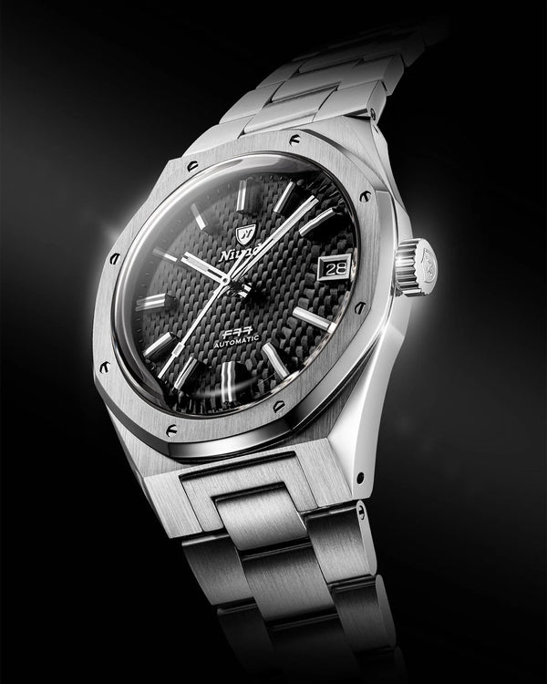 Nivada Grenchen F77 Black MK2 Date White Lume 38mm Watch 69011A77
