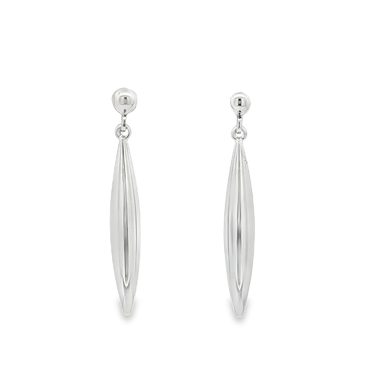 Long Slim Drop, 9ct White Gold Stud Earrings