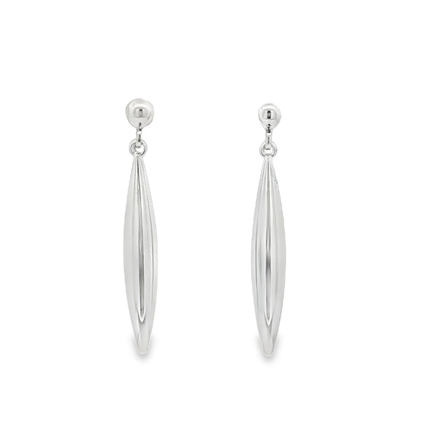 Long Slim Drop, 9ct White Gold Stud Earrings