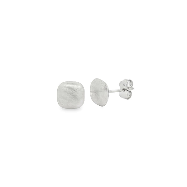 Satin 8mm Cushion, 9ct White Gold Stud Earrings