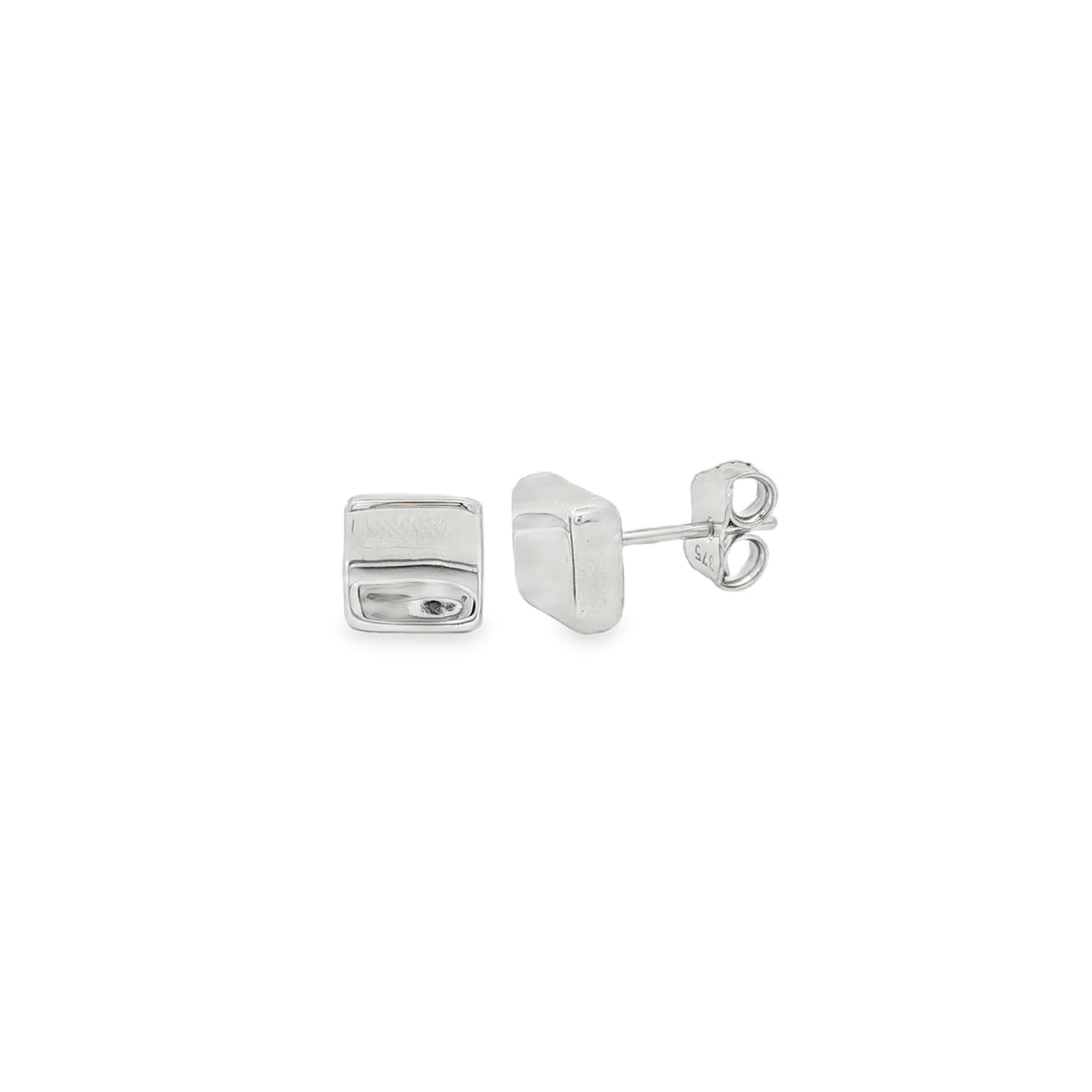 Concave Square 6mm, 9ct White Gold Stud Earrings