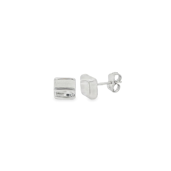 Concave Square 6mm, 9ct White Gold Stud Earrings