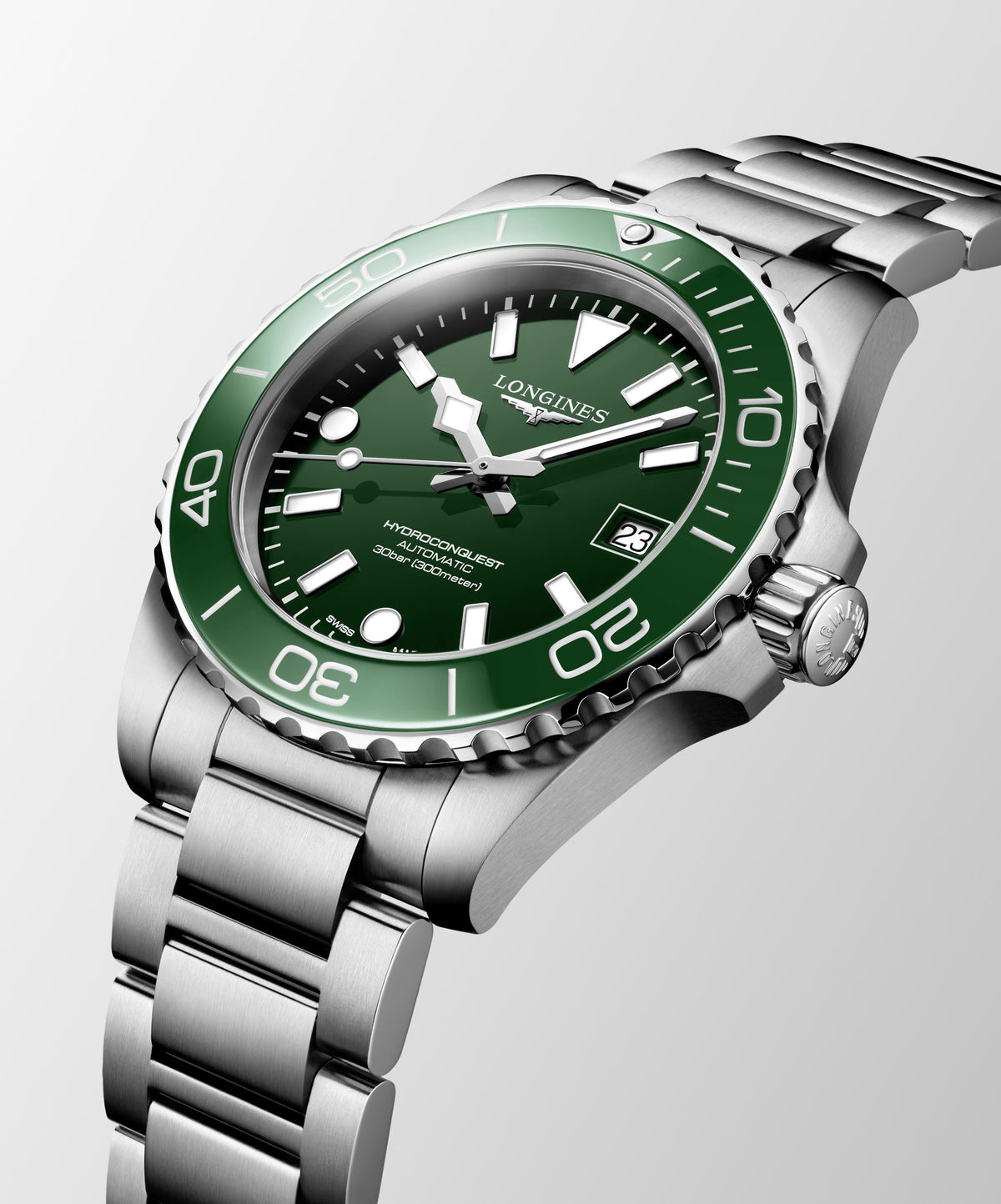 Longines HydroConquest Green 39mm Steel Bracelet Watch L3.779.4.06.6