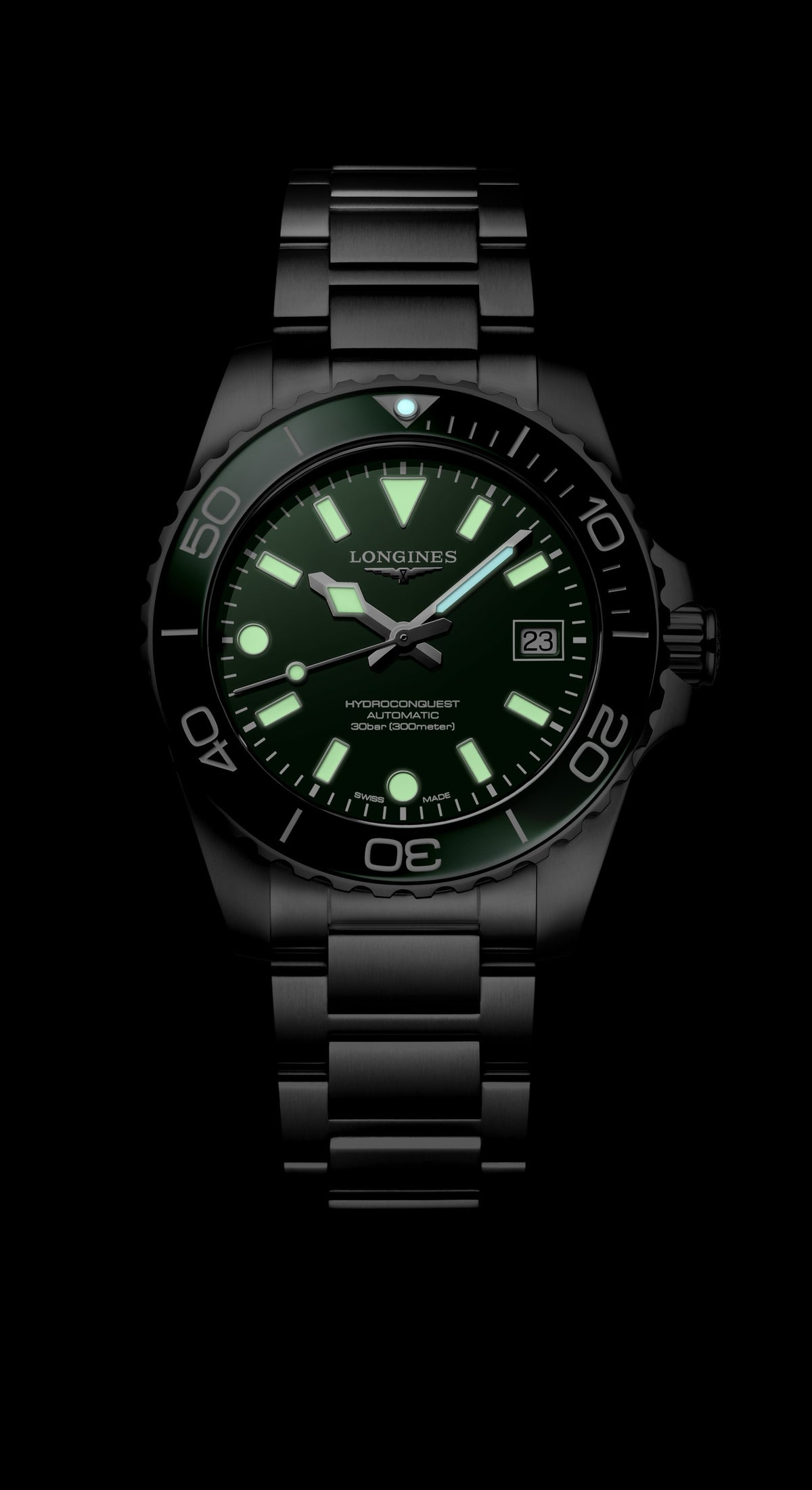 Longines HydroConquest Green 39mm Steel Bracelet Watch L3.779.4.06.6