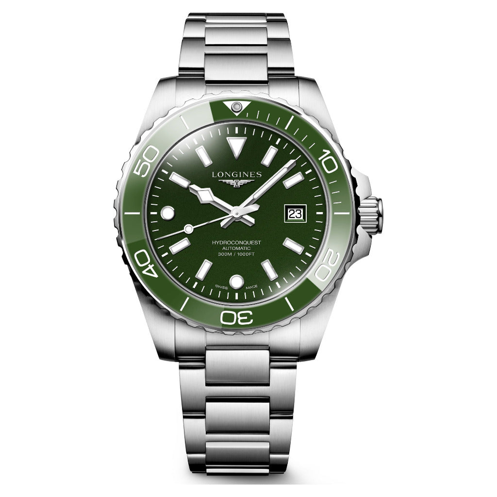 Longines HydroConquest Green 42mm Steel Bracelet Watch L3.788.4.06.6