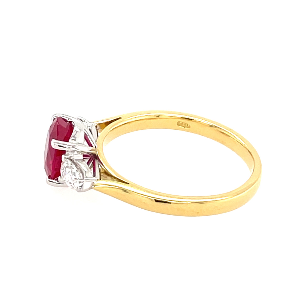3 Stone Oval Ruby & Diamond 18ct Ring