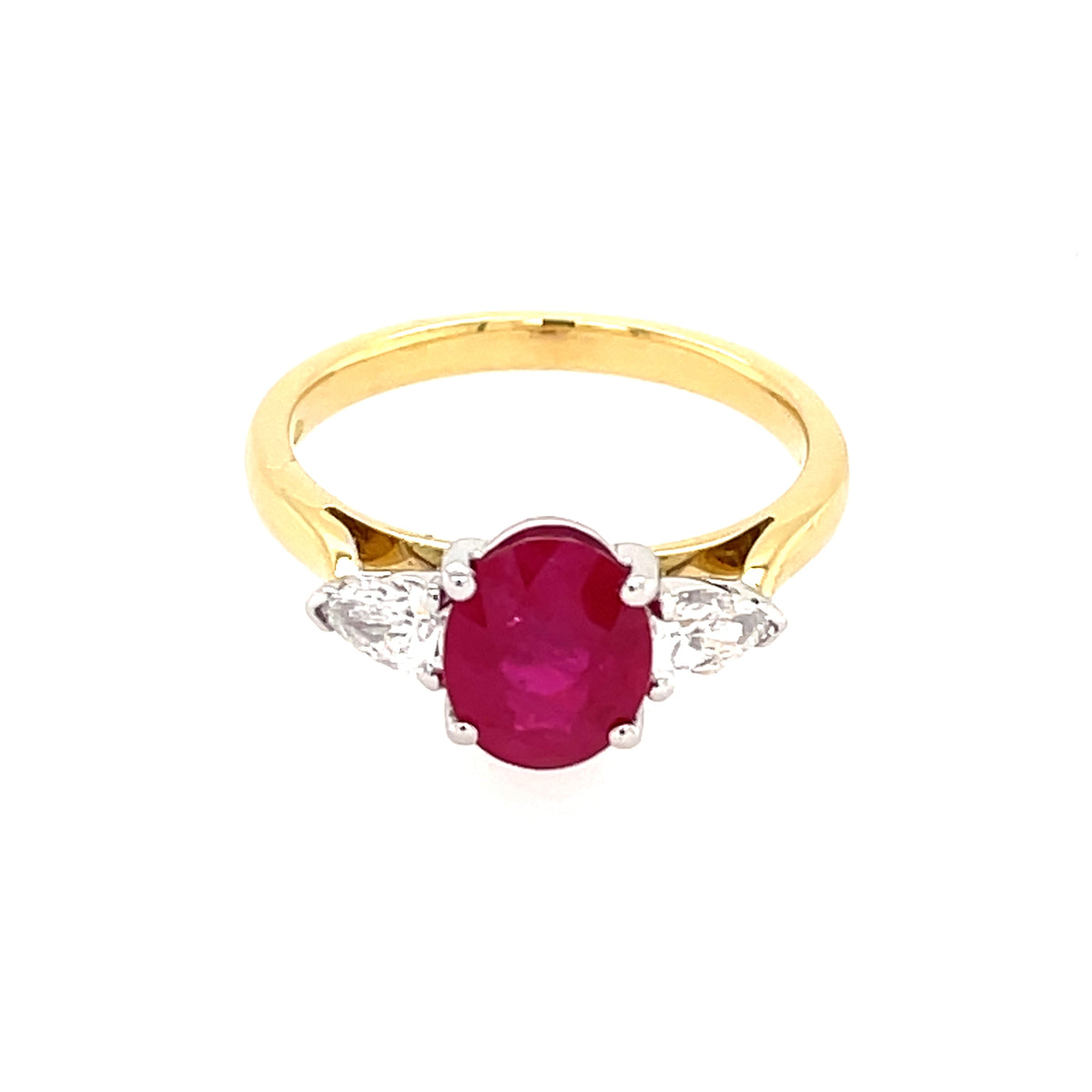 3 Stone Oval Ruby & Diamond 18ct Ring