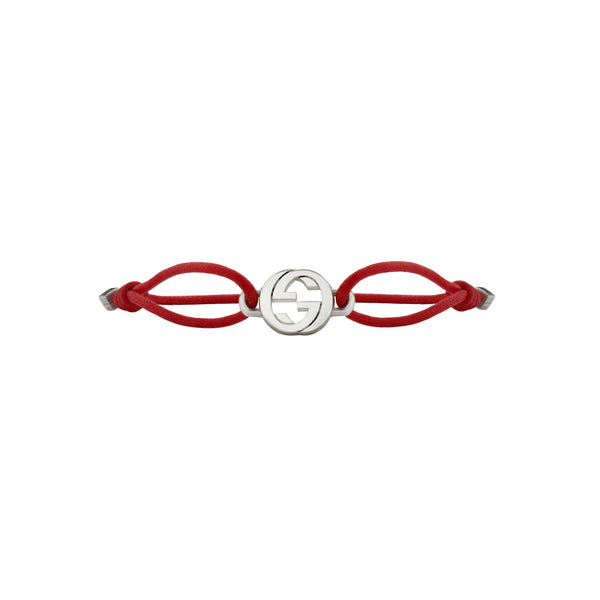 Gucci Interlocking Silver Cord Bracelet - Red