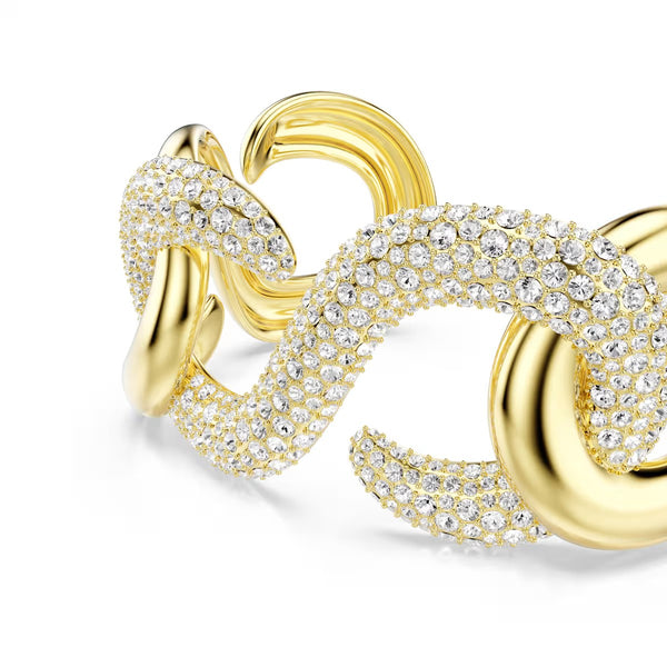 Swarovski Dextera cuff, Round cut, White, Gold-tone plated