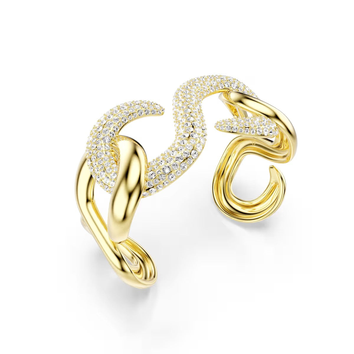Swarovski Dextera cuff, Round cut, White, Gold-tone plated