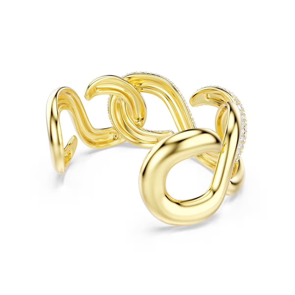 Swarovski Dextera cuff, Round cut, White, Gold-tone plated