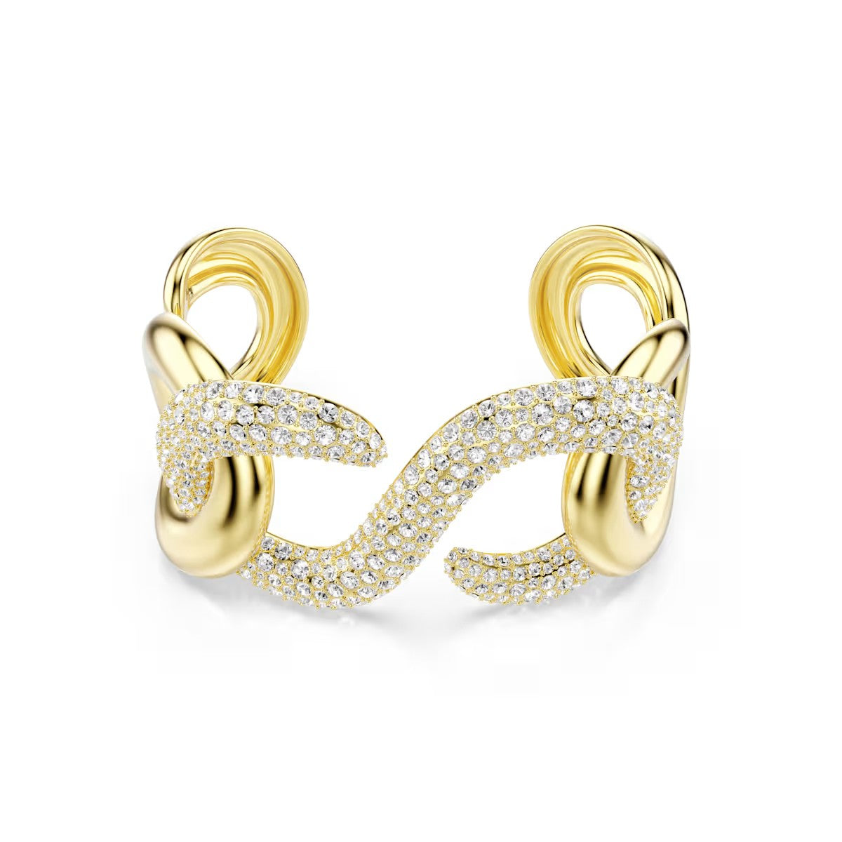 Swarovski Dextera cuff, Round cut, White, Gold-tone plated