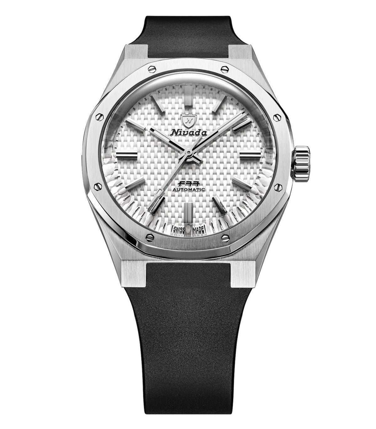 Nivada Grenchen F77 White MK2 No Date Rubber Strap 38mm 68046A77-DR