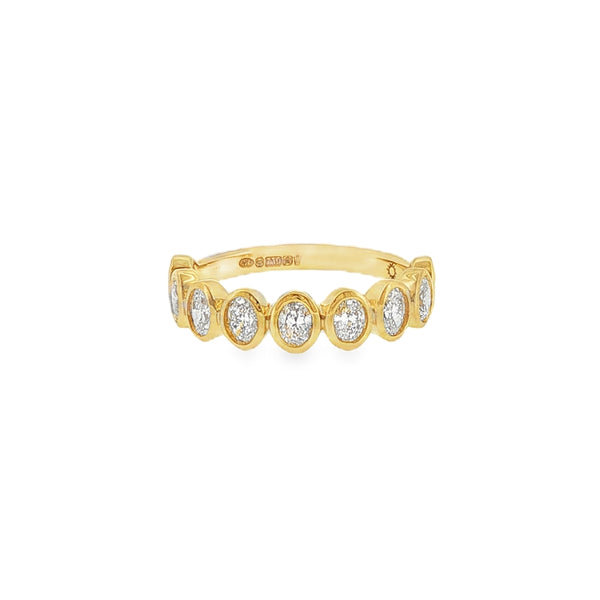Diamond Oval Cut 0.90ct, 18ct Yellow Gold Rubover Ring