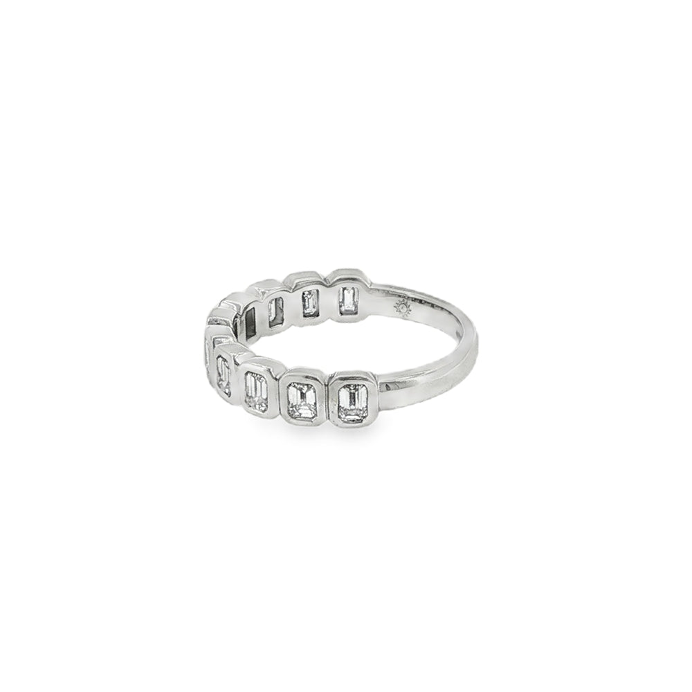 Emerald Cut 1.00ct, Platinum Rubover Set Ring