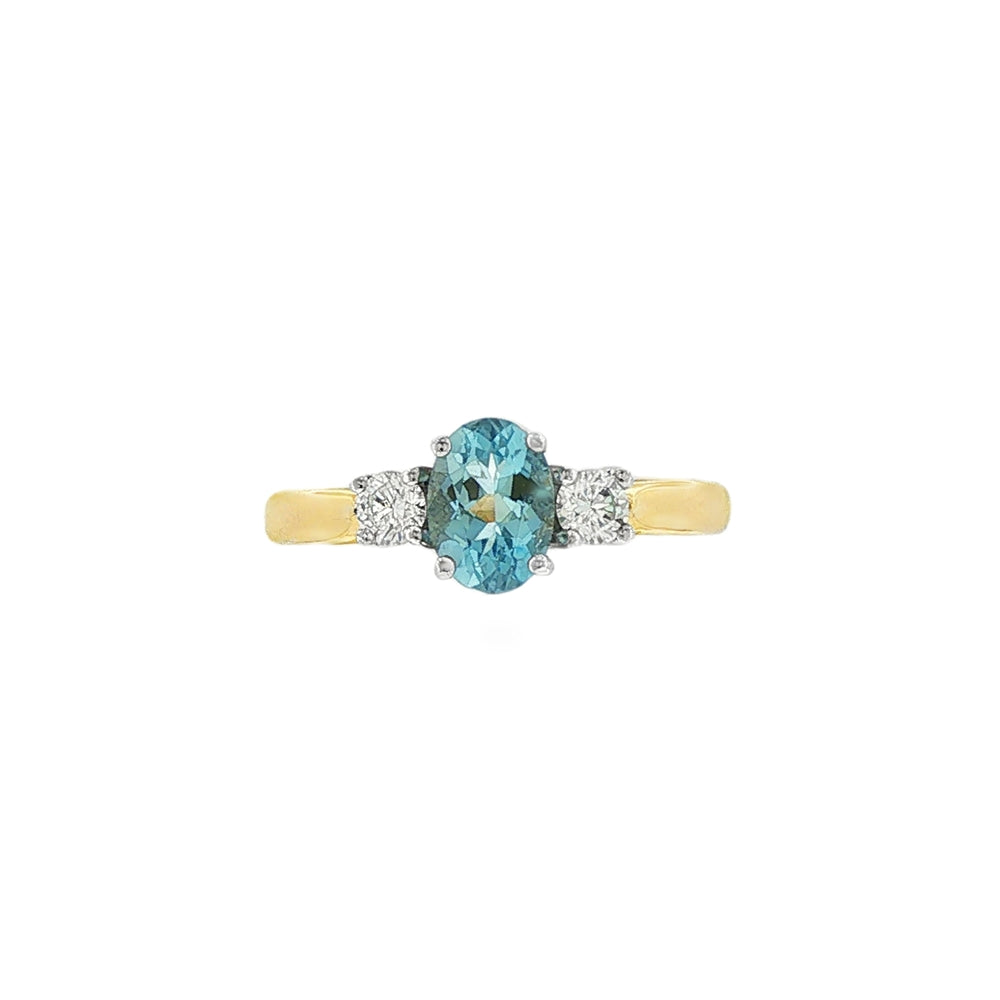 Aquamarine and Diamond 3 Stone, 18ct Yellow & Platinum Ring