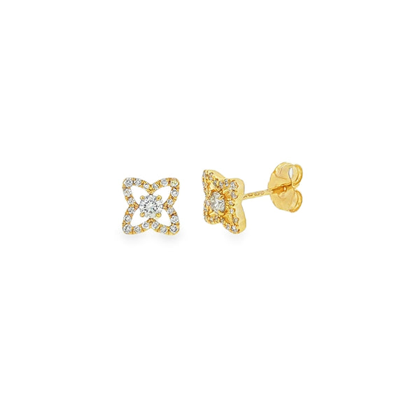 Diamond Open Clover 0.31ct, 9ct Yellow Gold Stud Earrings