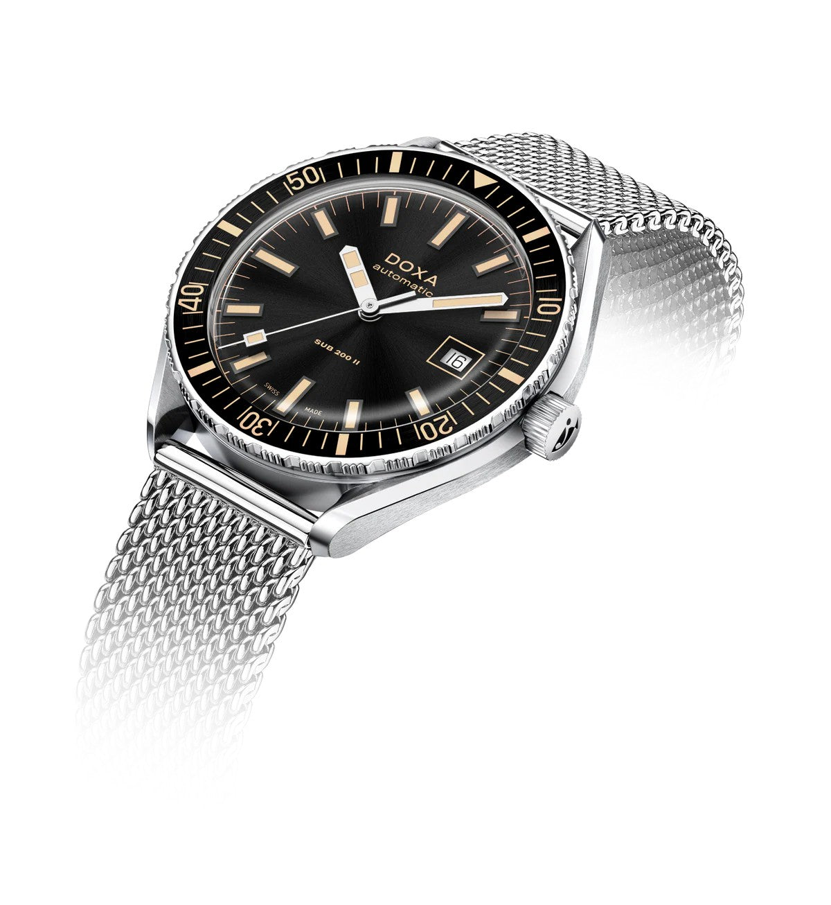Doxa SUB 200 II Sharkhunter Black Mesh Bracelet 44mm Watch 795.10.101.10