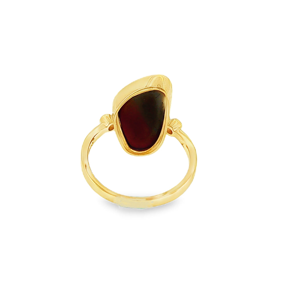 Opal Freeform Doublet and Diamond, 9ct Yellow Gold Ring