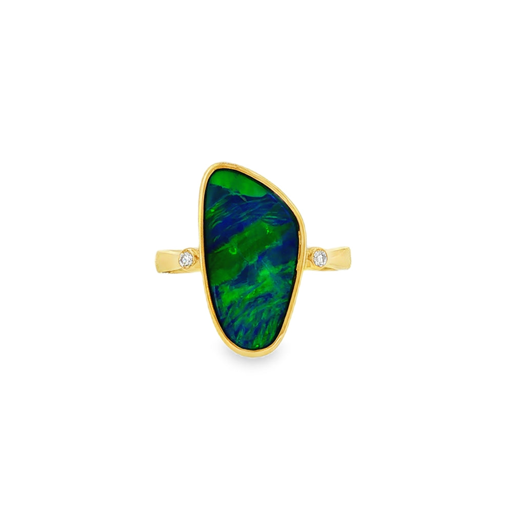 Opal Freeform Doublet and Diamond, 9ct Yellow Gold Ring