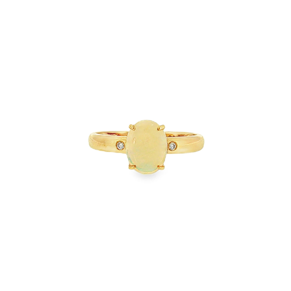 Opal Solid Oval and Diamond, 9ct Yellow Gold Ring