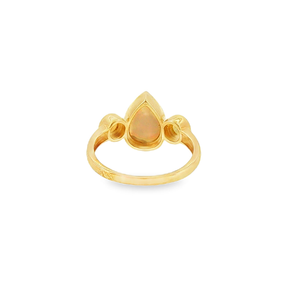 Opal Solid Pear and Round Three Stone, 9ct Yellow Gold Ring