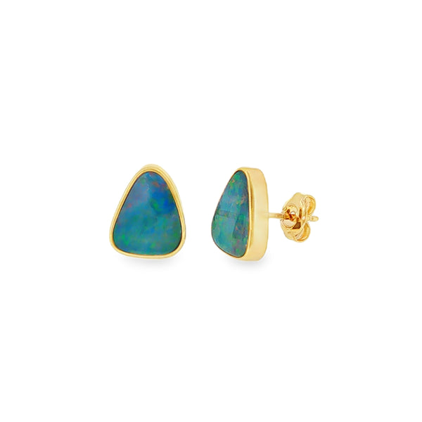 Opal Freeform Doublet, 9ct Yellow Gold Stud Earrings