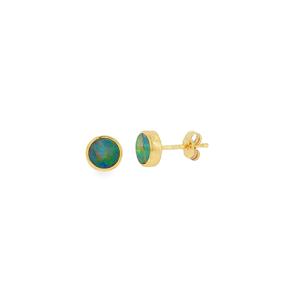 Opal Round Doublet 5mm, 9ct Yellow Gold Stud Earrings