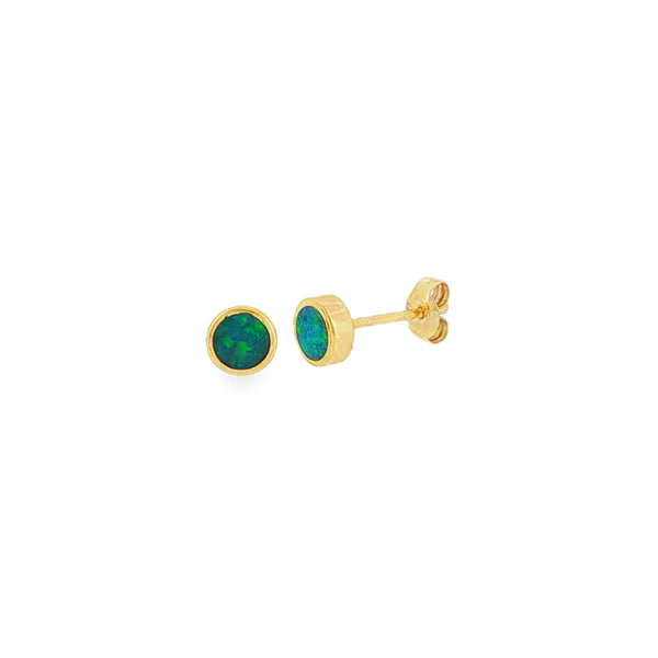 Opal Round Doublet 4mm, 9ct Yellow Gold Stud Earrings