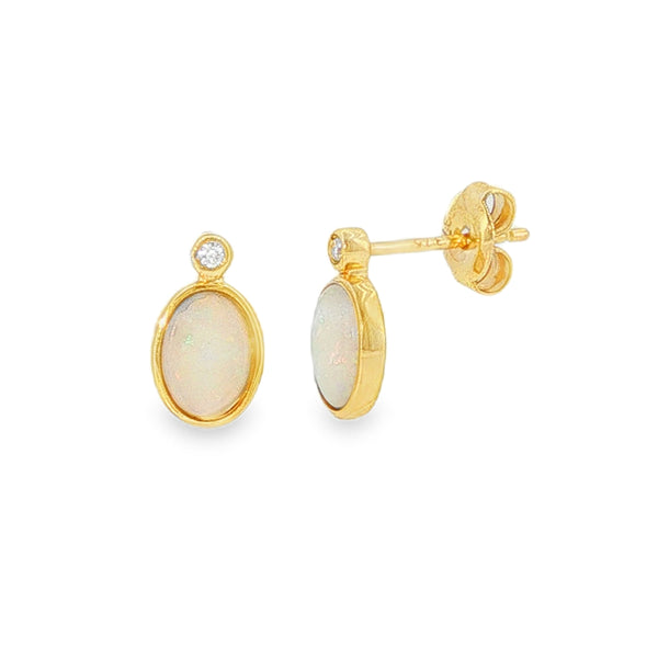 Opal and Diamond Oval 7x5mm Solid, 9ct Yellow Gold Stud Earrings