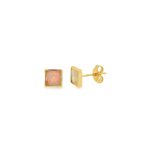 Opal Square 5mm Solid, 9ct Yellow Gold Stud Earrings