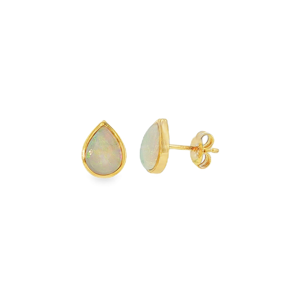 Opal Pear 8x6mm Solid, 9ct Yellow Gold Stud Earrings