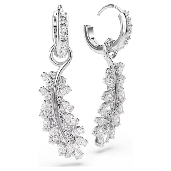 Swarovski Vienna Mixed cuts, Feather, White, Rhodium plated Earrings