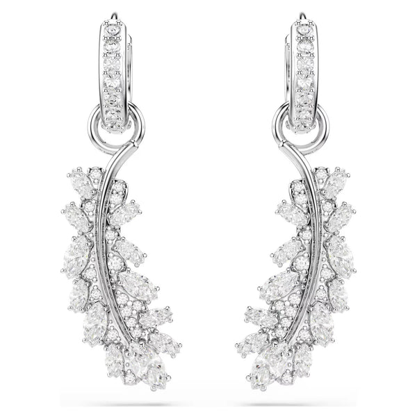 Swarovski Vienna Mixed cuts, Feather, White, Rhodium plated Earrings