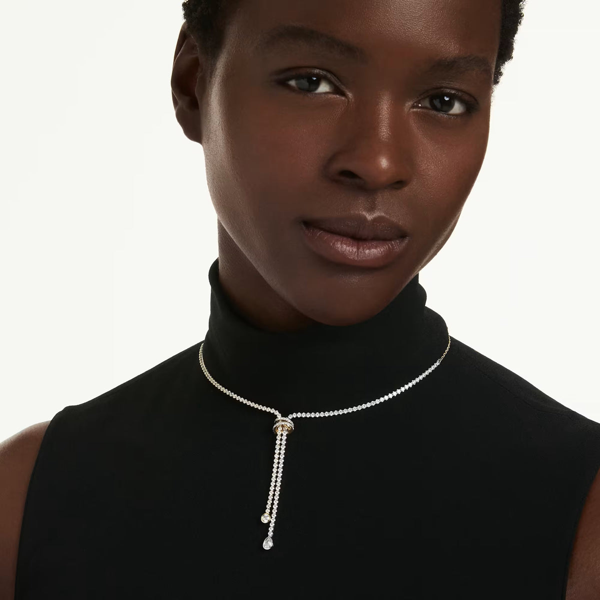 Swarovski Hyperbola Y Round cut, Knot, White, Mixed metal finish Necklace