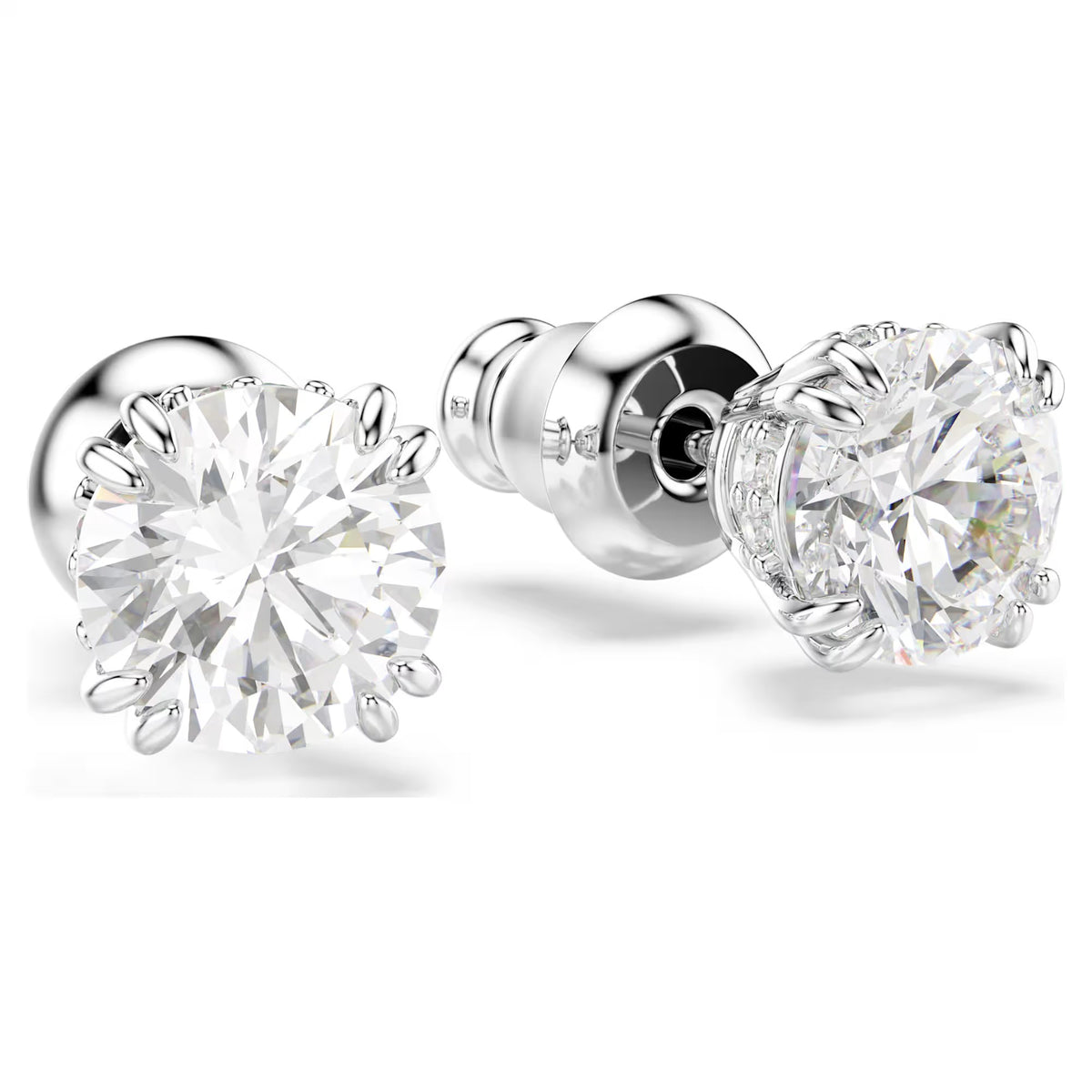 Swarovski Stilla Round cut, White, Rhodium plated Stud Earrings