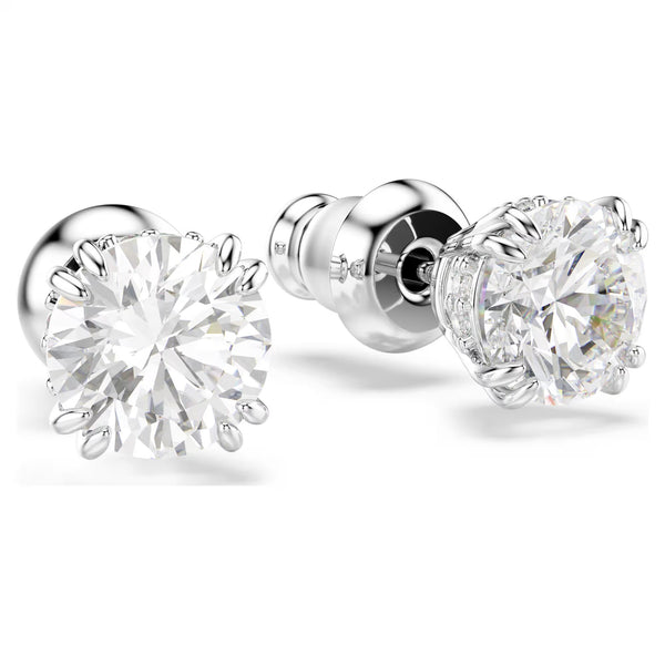 Swarovski Stilla Round cut, White, Rhodium plated Stud Earrings