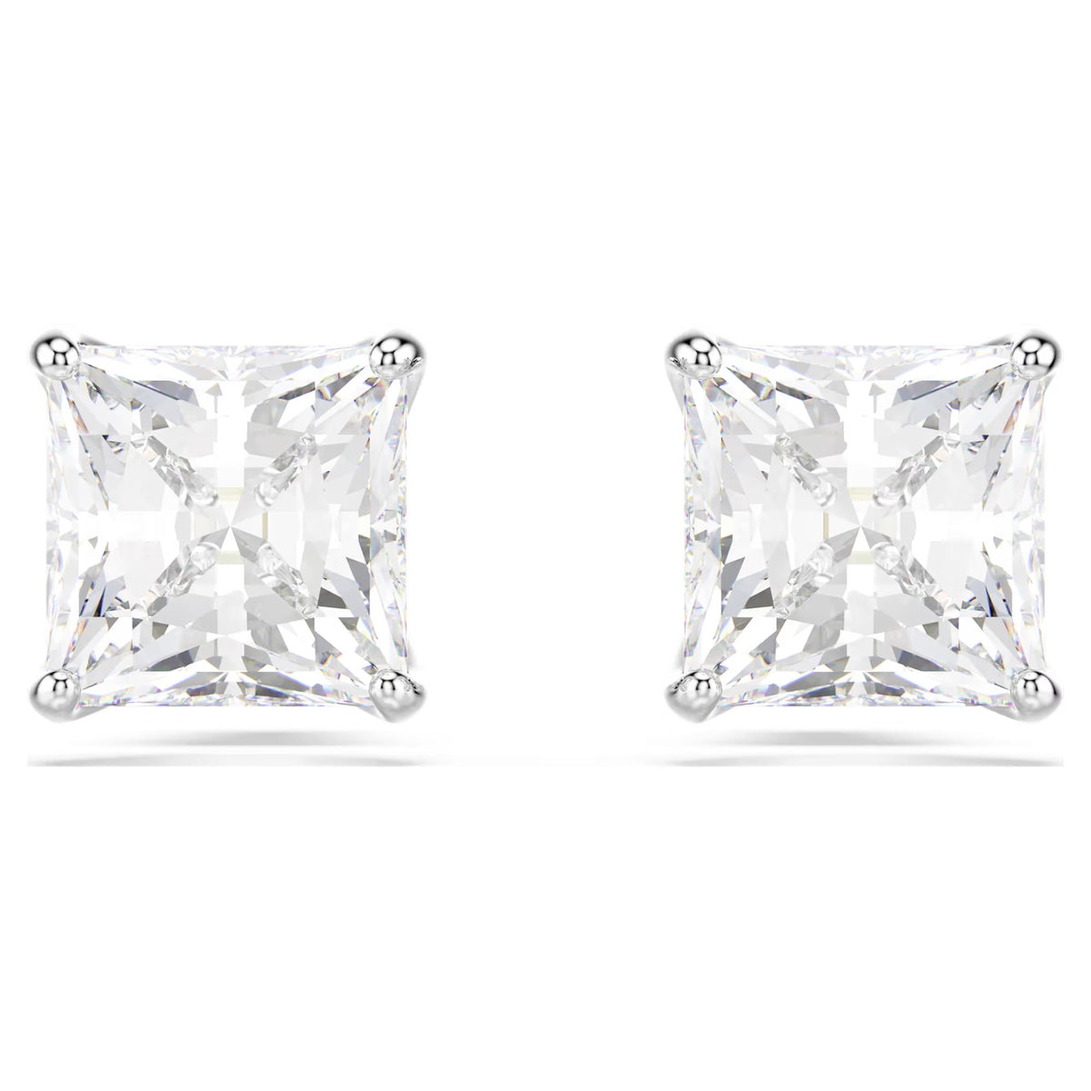 Swarovski Stilla Attract Square cut, White, Rhodium plated Stud Earrings