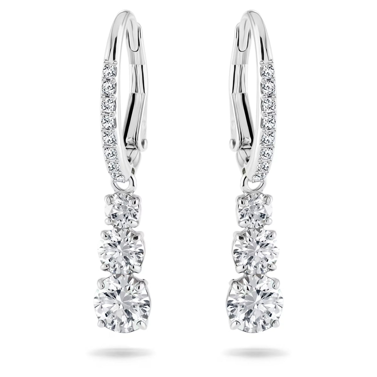 Swarovski Stilla Attract hoop Round cut, White, Rhodium plated Earrings