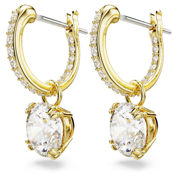Swarovski Stilla Drop Round cut, White, 18K gold finish Earrings