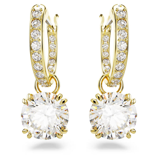Swarovski Stilla Drop Round cut, White, 18K gold finish Earrings