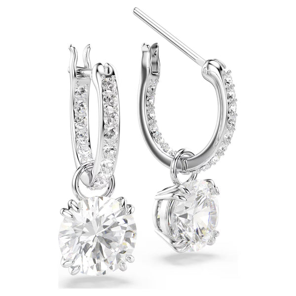 Swarovski Stilla Drop Round cut, White, Rhodium plated Earrings