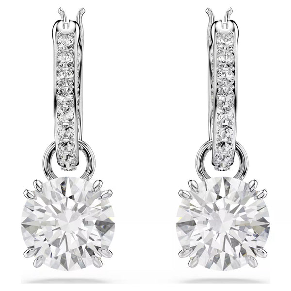 Swarovski Stilla Drop Round cut, White, Rhodium plated Earrings