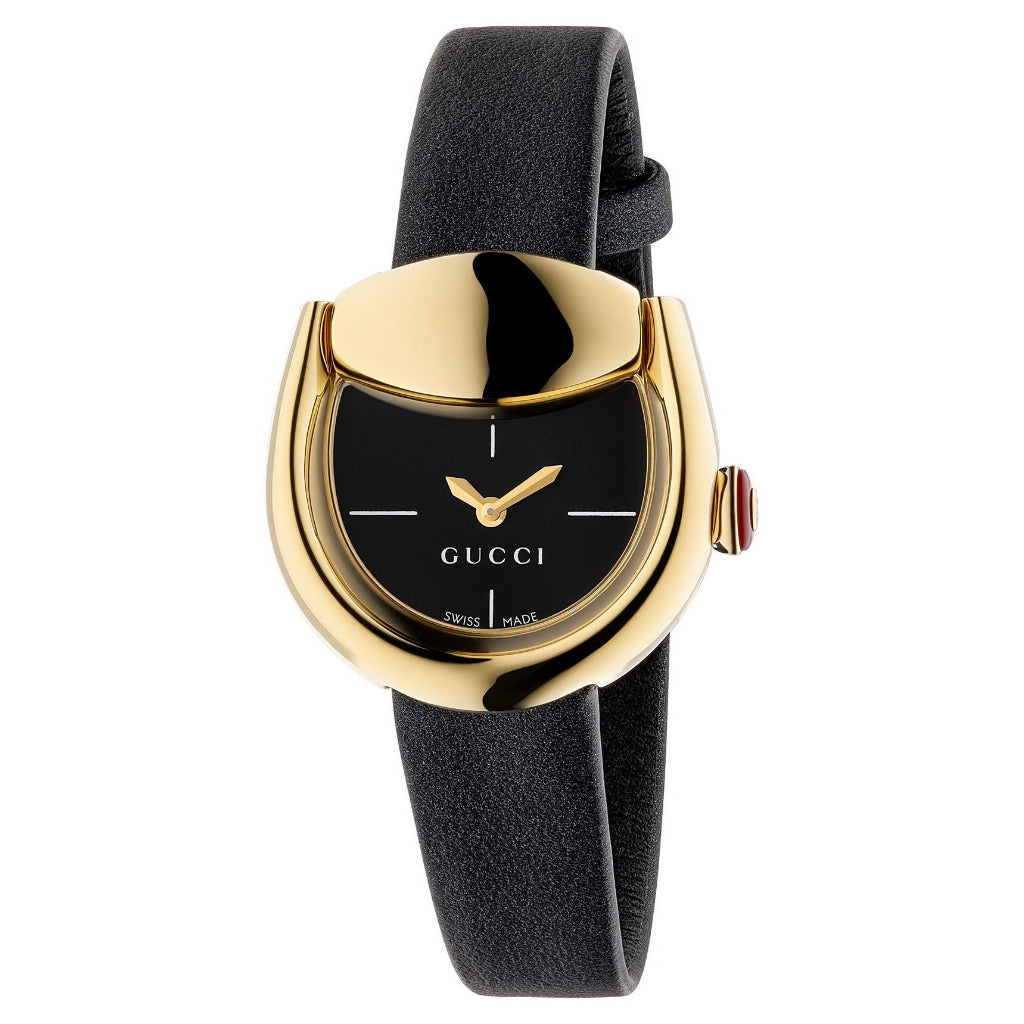 GUCCI Horsebit Black Dial 27x23mm, Yellow Gold Plated Watch YA168505