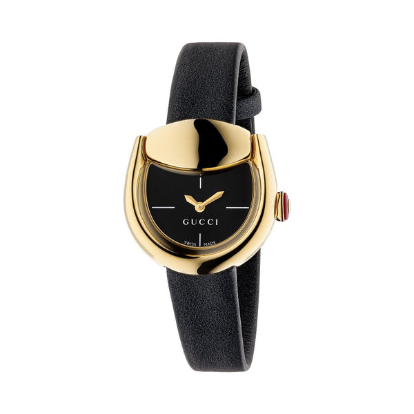 GUCCI Horsebit Black Dial 27x23mm, Yellow Gold Plated Watch YA168505