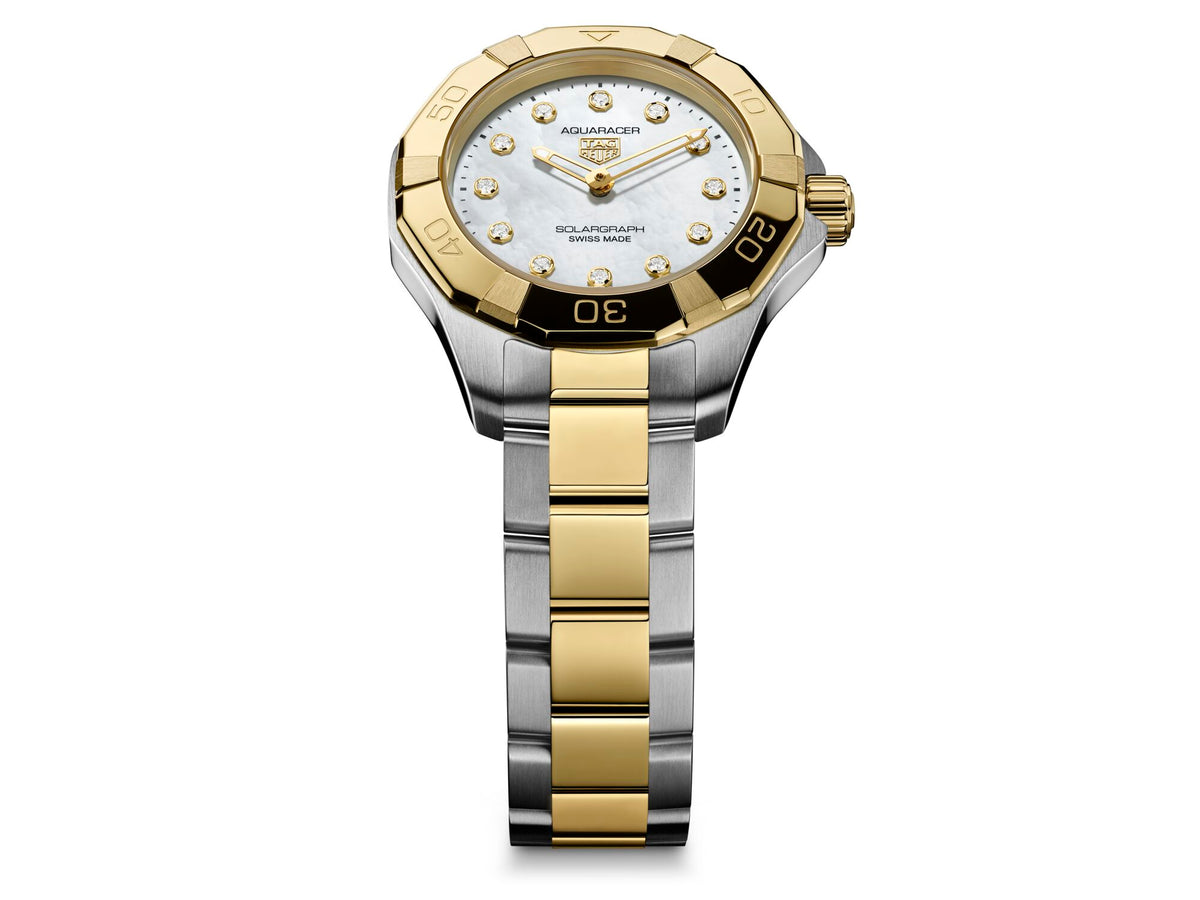 Tag Heuer Aquaracer Professional 100 Solargraph Mother of Pearl Two-Tone 28mm WBP1422.BB0006